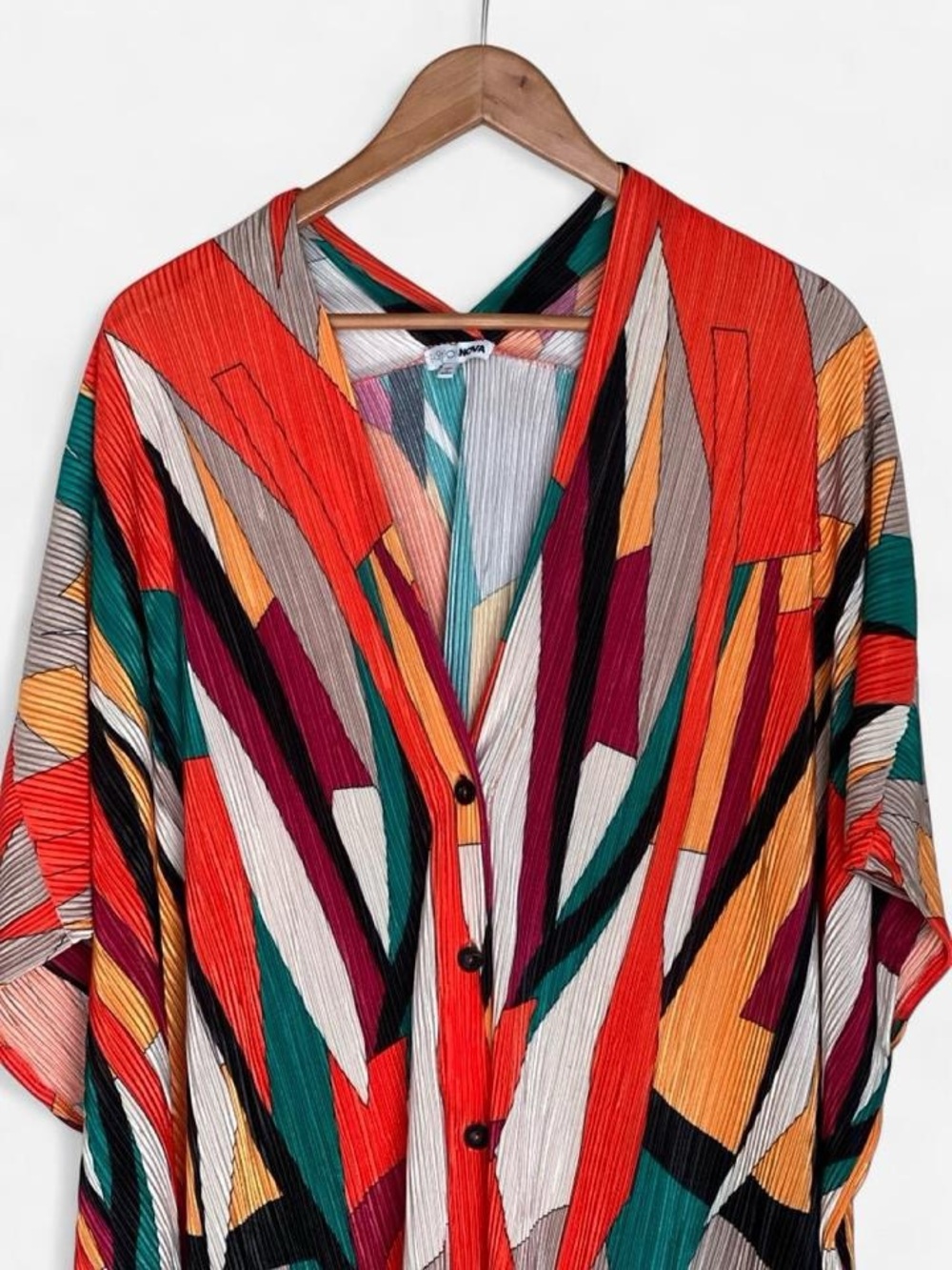 Fashion Nova Isa Plisse Maxi Dress Medium Multicolor Geometric Resort Vacation